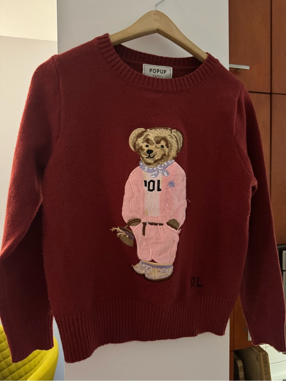 POPUP Ralph Bear Embroidered Polo style Burgundy Lauren Sweater